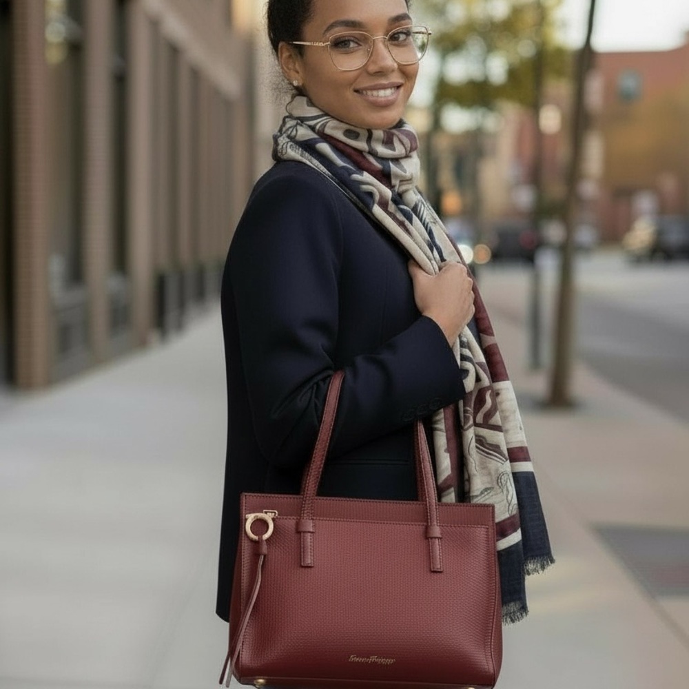 Salvatore Ferragamo Burgundy Leather Tote - Picture 7 of 16